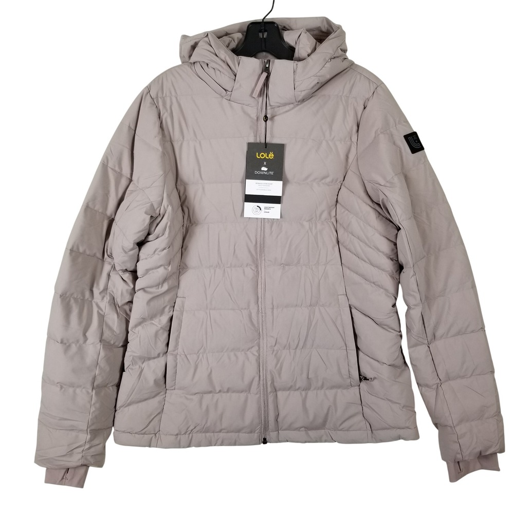 Lole x Downlite‎ Women Packable Puffer Jacket 
Taupe Mauve Hood Down Coat Large